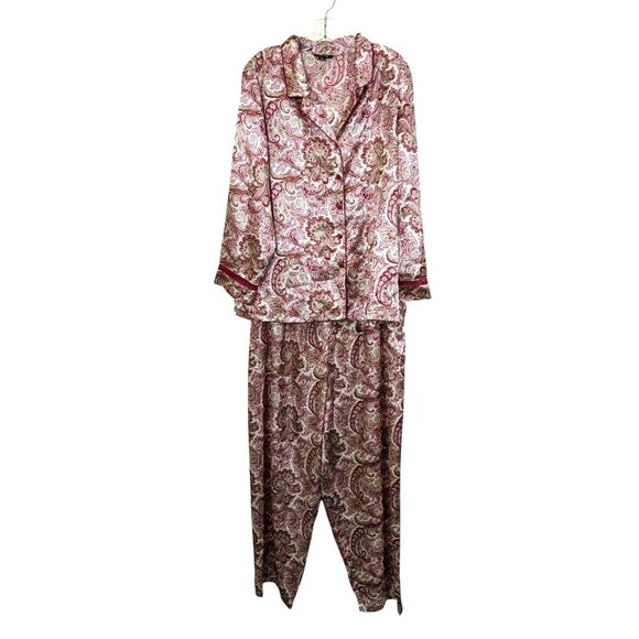 Thalia Sodi Intimates Satin Gold Burgundy Paisley Pajama Set Women Plus Size XXL - Picture 3 of 8